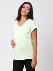 The Mom Store Key Lime Stylized Solid Maternity and Nursing Top
