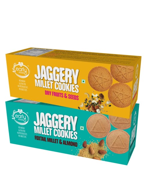 Early Foods Assorted Pack of 2 - Foxtail Almond and Dry Fruit Jaggery Cookies X 2, 150g each