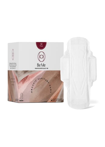 Be Me - Sanitary Pads for Women - LARGE (Moderate - Heavy Flow) - Pack of 12 Pads - With Disposal Pouches, Rash Free, Biodegradable, Anti Bacterial Napkins