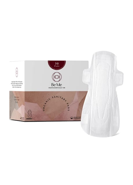 Be Me - Sanitary Pads for Women - LARGE (Moderate - Heavy Flow) - Pack of 30 Pads - With Disposal Pouches, Rash Free, Biodegradable, Anti Bacterial Napkins