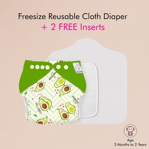 Snugkins -New Age Reusable, Waterproof & Washable Cloth Diapers for Babies ( 0-2 years).Contains 1 Diaper, 1 Wet-Free Organic Cotton Pad & 1 Booster Pad. Fits 5kg - 14kg babies - Avocuddle