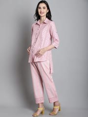Moms Maternity Women's Cotton Sustainable Light Pink Pathani Style Kurta with Trouser Maternity Set