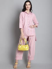 Moms Maternity Women's Cotton Sustainable Light Pink Pathani Style Kurta with Trouser Maternity Set