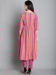 Moms Maternity Women's Cotton Sustainable Pink Kurta with Palazzo Maternity Sets