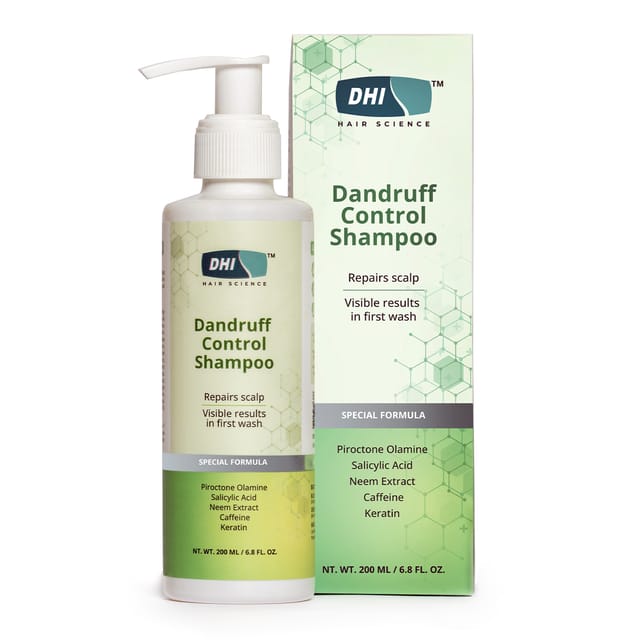 DHI Dandruff Control Shampoo Dermatology Approved with Piroctone Olamine, Salicylic Acid | Visible Result in First Wash| Repairs Scalp, Itch Free Formula |Paraben & Sulphate Free | Anti Dandruff Shampoo for All Hair Types | For Men And Women | 200 ml